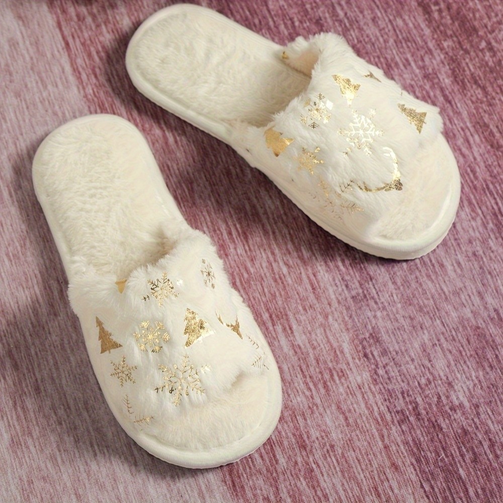 Shoe Tree - Open-toe kerstboomslippers sneeuwvlok antislip kerstboom pluizige