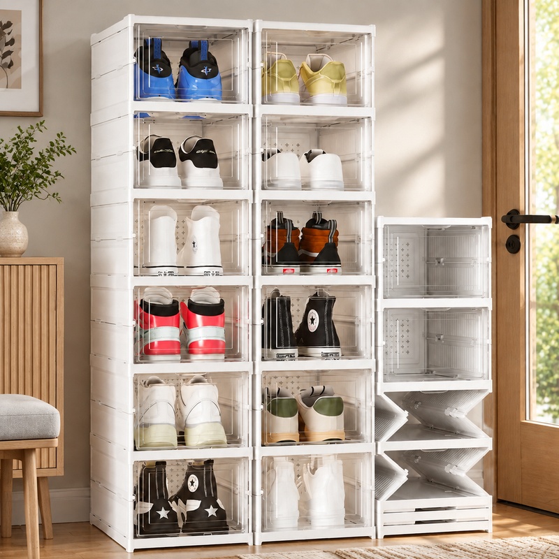 Sneaker Protector - Transparante, stapelbare schoenendoos van kunststof, 3-laags,