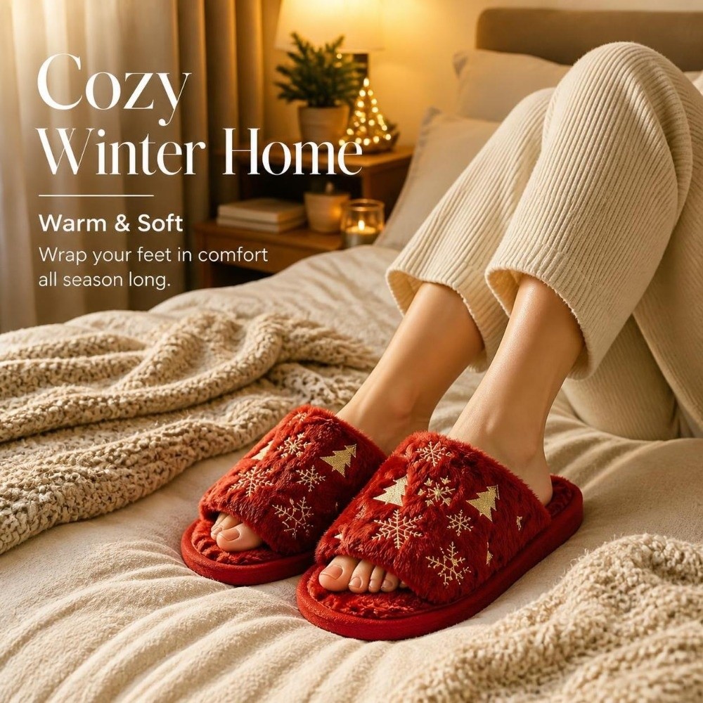 Open-toe kerstboomslippers sne - Shoe Tree recensie en prijs